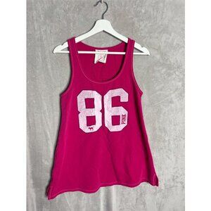 Victoria’s Secret PINK S Mini Tank Dress Hot Pink Y2K Varsity Graphic Racerback